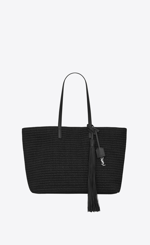 SAINT LAURENT トート E/W レディース ショッピング・サンローラン トートバッグ(ブラック/ラフィア&ブラック/レザータッセル) a_V4